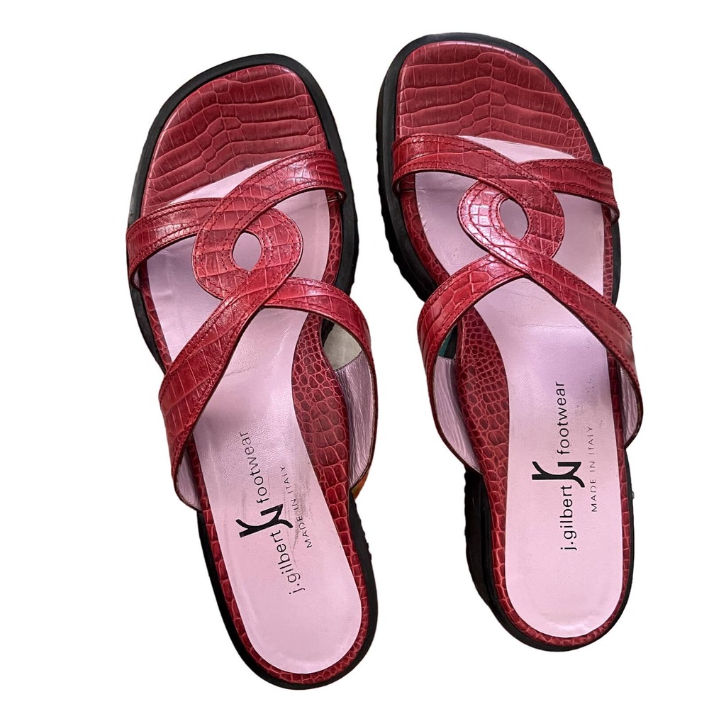 Gilbert Rohde Red Croc-Embossed Leather Slide Sandals - Picture 12 of 16